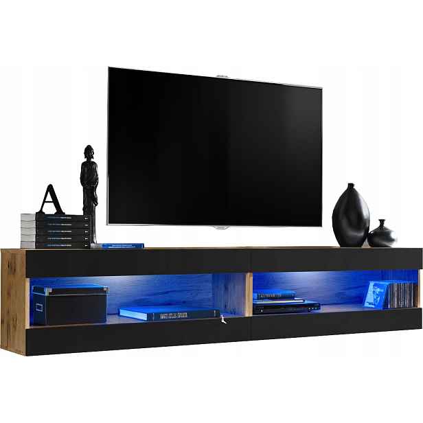 Sada nábytku Rtv Tivoli SET4 Dub Wotan/Černá, Modré Led