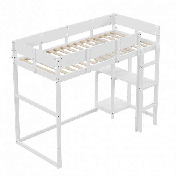 STILVORA PATROVÁ POSTEL 90/200 cm, bílá, s policí a ochrannými zábranami, moderní design