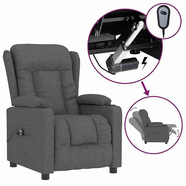 vidaXL Elektrické polohovací křeslo tmavě šedé textil
