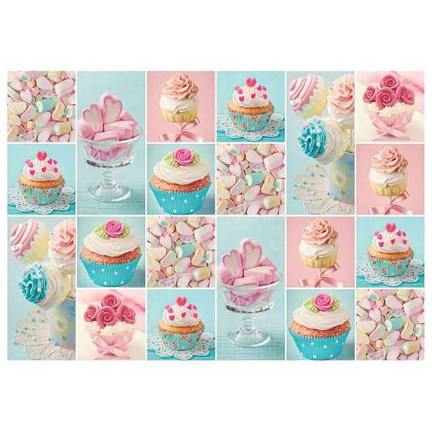 Fototapeta Sladká koláž sušenky muffiny pěna růžová-světle modrá 254x184 lepidlo