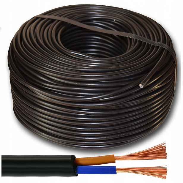 Kulatý Kabel 100 m Černý Ohebný Linkový proudový kabel Omy 2x0,75 mm2