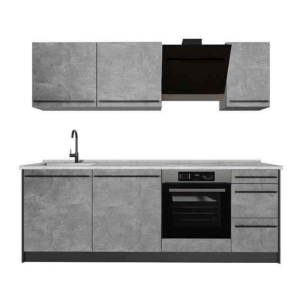 Vicco KUCHYŇSKÝ KOUT R-Line, Beton/Antracit, 220 cm pracovná doska Mramor