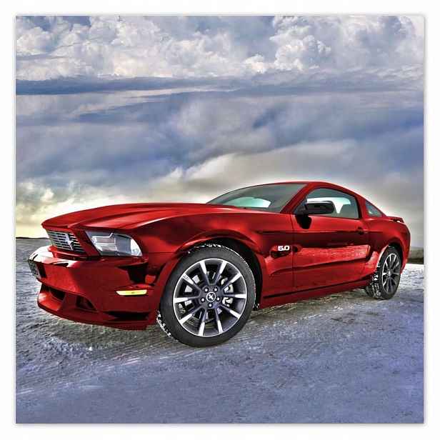 Plakáty 140x140 Červený Mustang Sníh