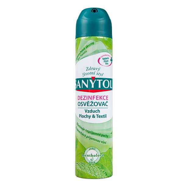 Sanytol dezinfekční osvěžovač vzduchu ve spreji, povrchů a textilií s vůní mentolu, 300 ml