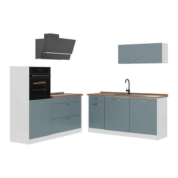 Vicco KUCHYŇSKÝ KOUT R-Line, Modrošedá/Bílá, 160 cm pracovná doska Dub Goldkraft