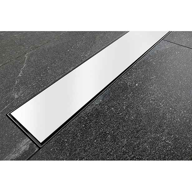 BESCO Odtokový žlab VIRGO WHITE; do prostoru; délka 60cm; bílý skleněný rošt