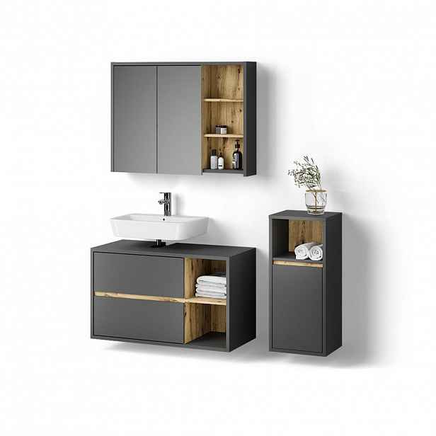 Livinity® KOUPELNOVÝ NÁBYTEK Vomano, Antracit, 3dílná