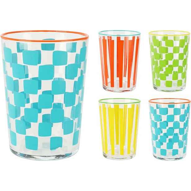 sklen. 490ml, 1ks, kostky-pruhy, sklo