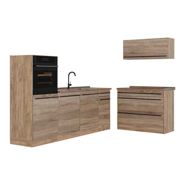 Vicco KUCHYŇSKÝ KOUT R-Line, Sonoma/Zlatý mocný dub, 220 cm pracovná doska Dub Goldkraft