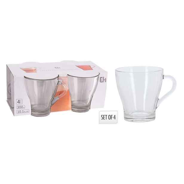 hrnek 300ml, 4ks, na kávu/čaj, sklo