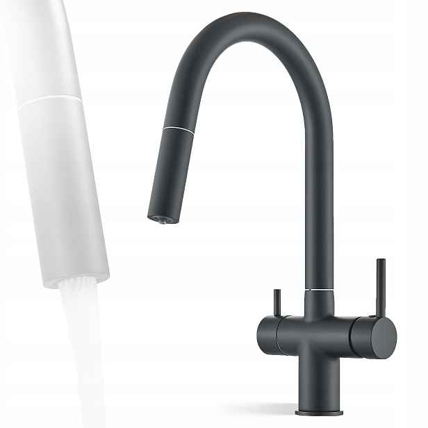 Kuchyňská třícestná baterie pro filtr Aurea Černá Mat Armatura Plus Kran