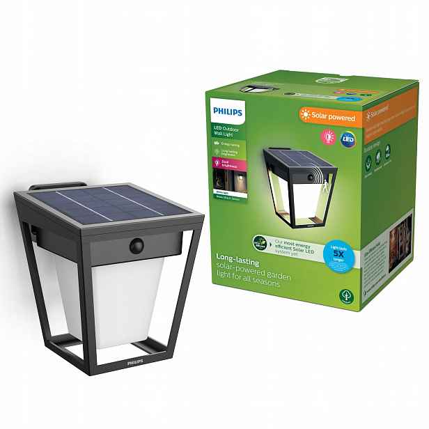 Zahradní nástěnné svítidlo Solární Lampa Led 1.8W IP44 s pohybovým senzorem Philips