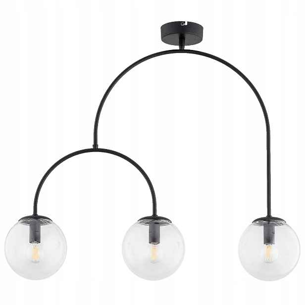 Závěsná lampa černá s minimalismem, skleněné koule 3xE14 nad stůl Alfa