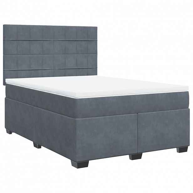 vidaXL Box spring postel s matrací tmavě šedý 140 x 190 cm samet
