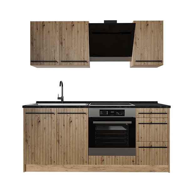Vicco JEDNOTKOVÁ KUCHYNĚ R-Line, Řemeslný dub/Zlatý mocný dub, 180 cm, PD Antracit