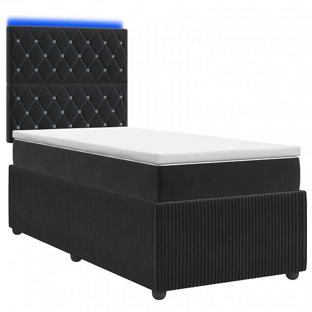 vidaXL LED rošt s matrací s LED pásky s čelo Černá 90 x 190 cm Samet