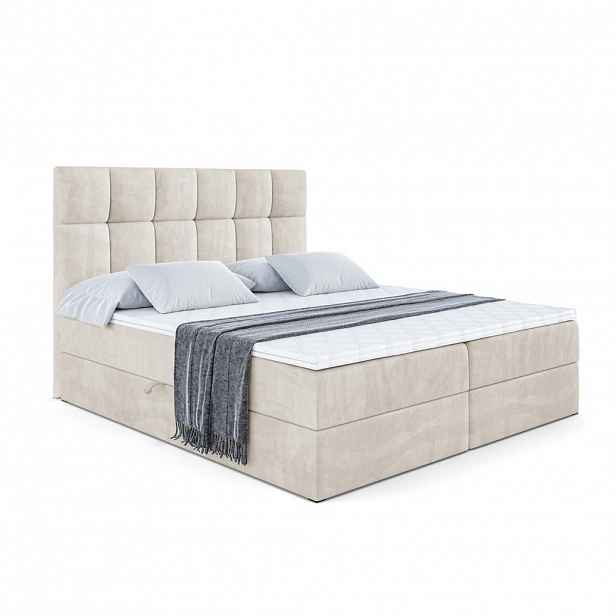 ALTDECOR AMERICKÁ postel s matrací H3 a roštem – RICAR – 200 x 200, ecru