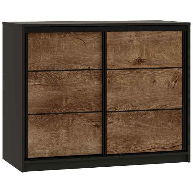 Komoda HARAZIA 120 s posuvnými dveřmi, hloubka 56 cm, 1 šatní tyč, 4 šuplíky, černá/dub lefkas