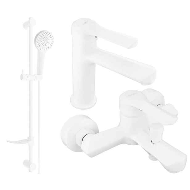 MEXEN - Saber DF05 Set umyvadlové a vanové baterie s příslušenstvím, bílá 72103DF05-20