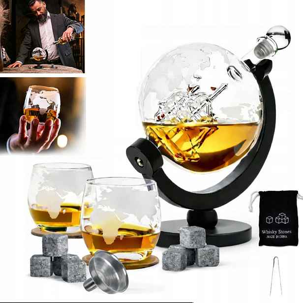 Sada Na Whisky Karafa Globus 850ML Loď 2 Sklenice Kostky Granit