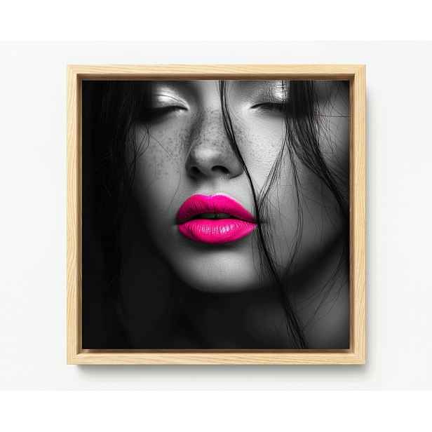 Obraz Rám Americká Krabička Portrét Žena Tvář Makro Foto Neon Růžový 60x60