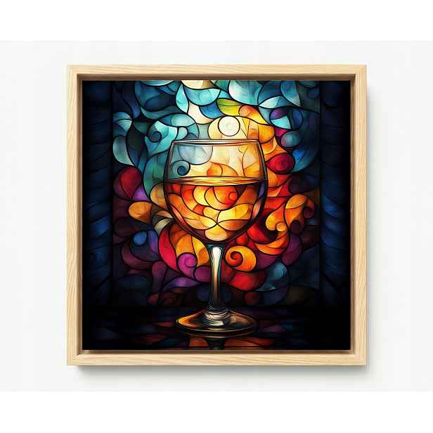 Obraz Rám Americký Box Barevný Vitráž Sklo Mozaika Víno Sklenička 60x60