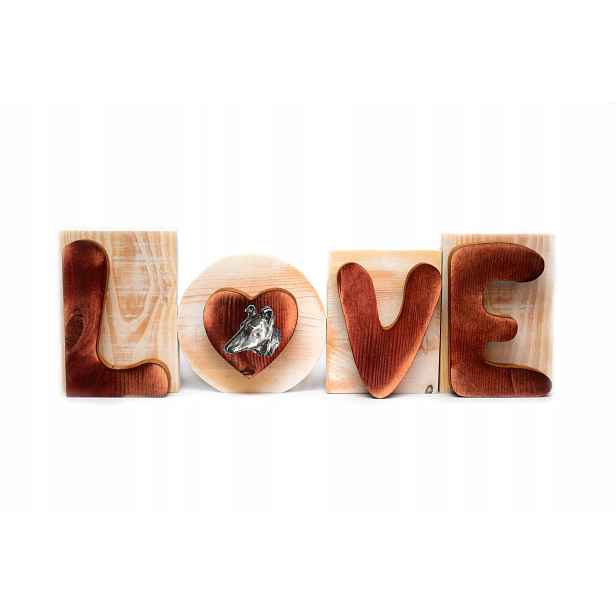 Skotský krátkosrstý ovčák nápis Love, dřevěná ozdobná ozdoba s písmeny