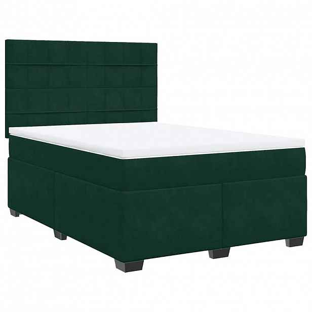 vidaXL Box spring postel s matrací tmavě zelená 140x190 cm samet