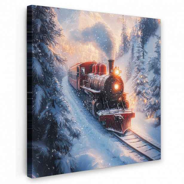 MuchoWow OBRAZ NA PLÁTNĚ Vánoční vlak - Sníh - Zima - Vánoce 20x20 cm