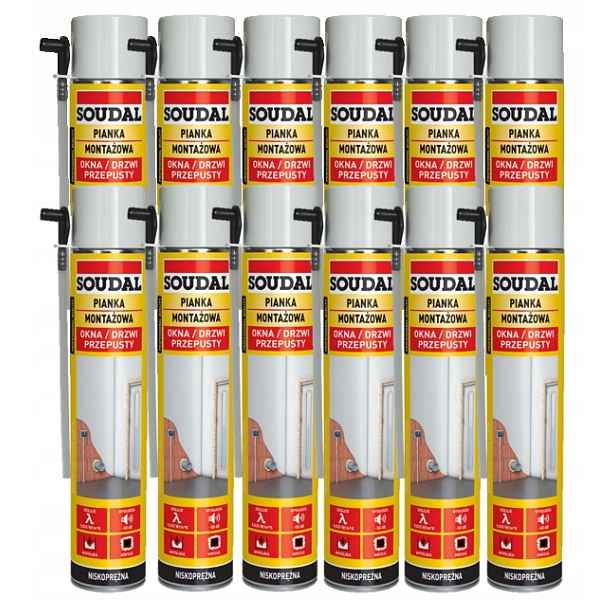 Sada 12 ks Soudal Montážní Hadicová Pěna 750 ml Žlutá Okna Dveří