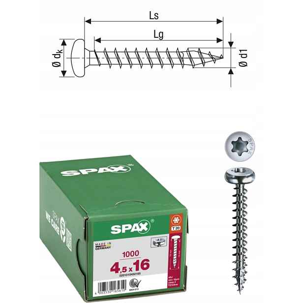Univerzální vrut do dřeva spax 4,5 x 16 mm Wirox Hb 1000 ks