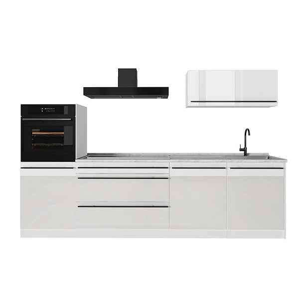 Vicco KUCHYŇSKÝ KOUT R-Line, Bílá vysoký lesk/Bílá, 280 cm pracovná doska Mramor