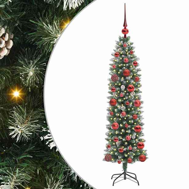 vidaXL Umělý štíhlý vánoční strom Zelená a bílá 120 cm