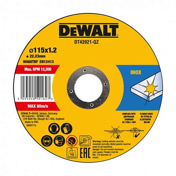 DeWALT - Sada řezných kotoučů na nerezovou ocel 115x22,23 mm, 10 ks DT43921