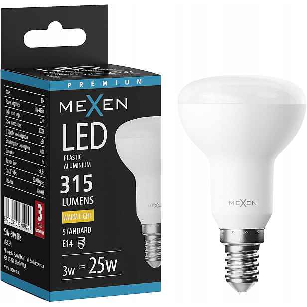 Mexen Nova Led Žárovka E14 R50 3W Teplá Bílá 3000K 315 LM