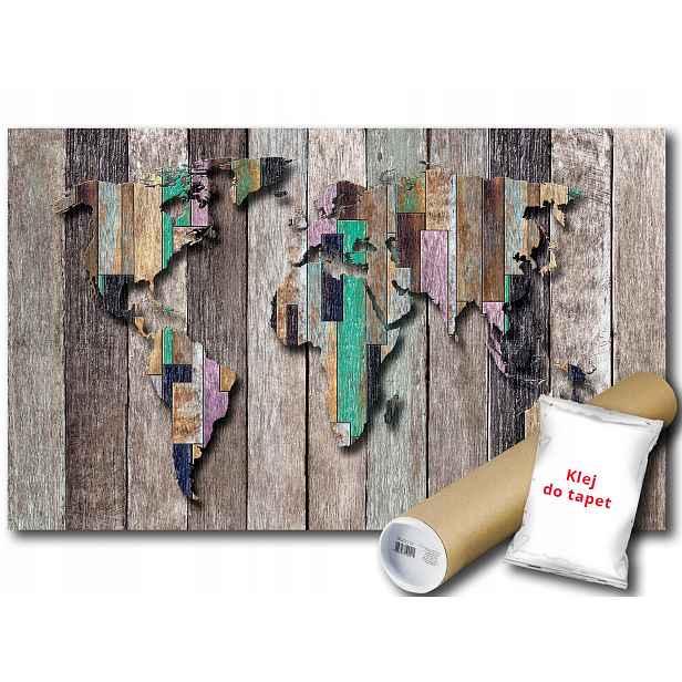Vinylová Fototapeta Mapa Svět Dřevo 3D 152x104