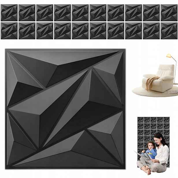 3D nástěnný stropní panel Kaseton Nástěnné panely 30x30 Diamant černý