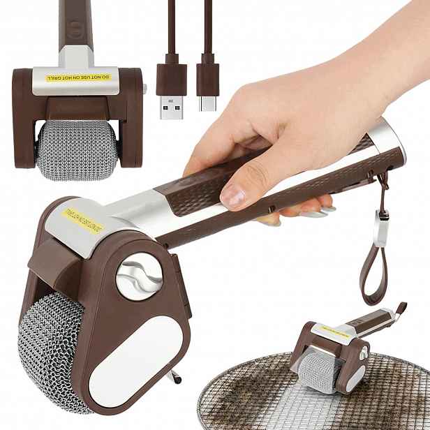 Elektrický čistič grilu bezdrátový Led, kartáč na rošt 304 Bronz
