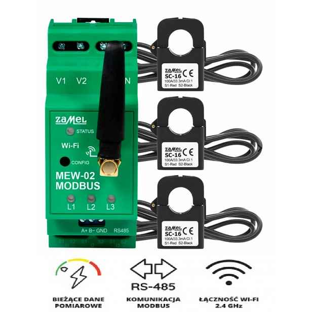 Monitor elektrické energie Supla MEW-02 Eth 3 x SC-16 100A ModBus RS-485