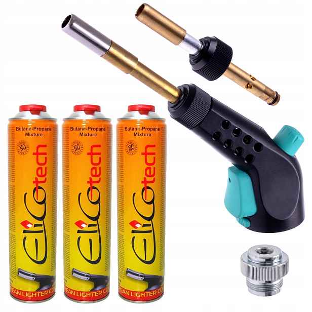 Plynový Hořák Mapp Propan Piezo Dvě Trysky Pro Pájení 3X Láhev Elico