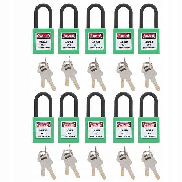 10 Ks Visací Zámek Loto Lockout Ochrana Práce 38 MM Zelený
