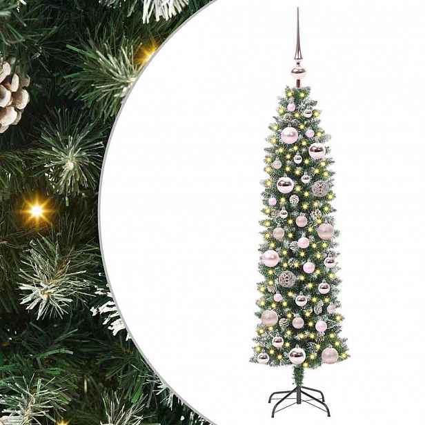 vidaXL Umělý štíhlý vánoční strom Zelená a bílá 120 cm