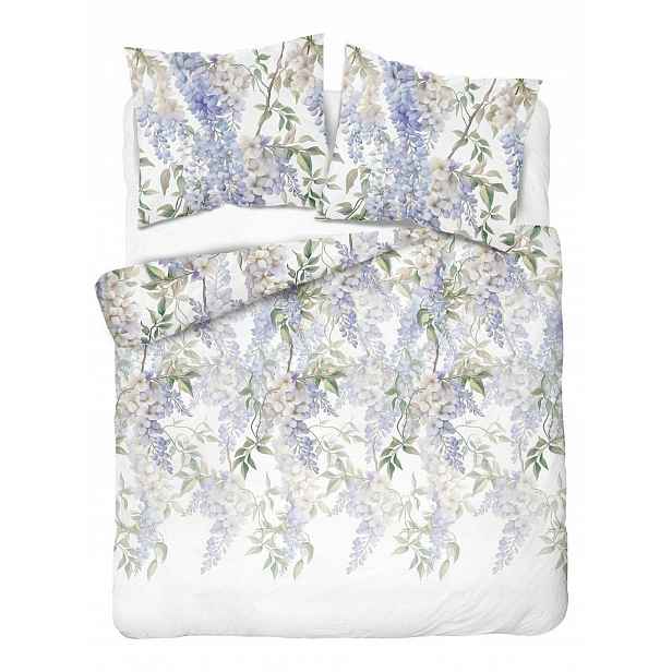 Povlečení saténové 160x200 bílé s modrofialovými květy Botanica Satin