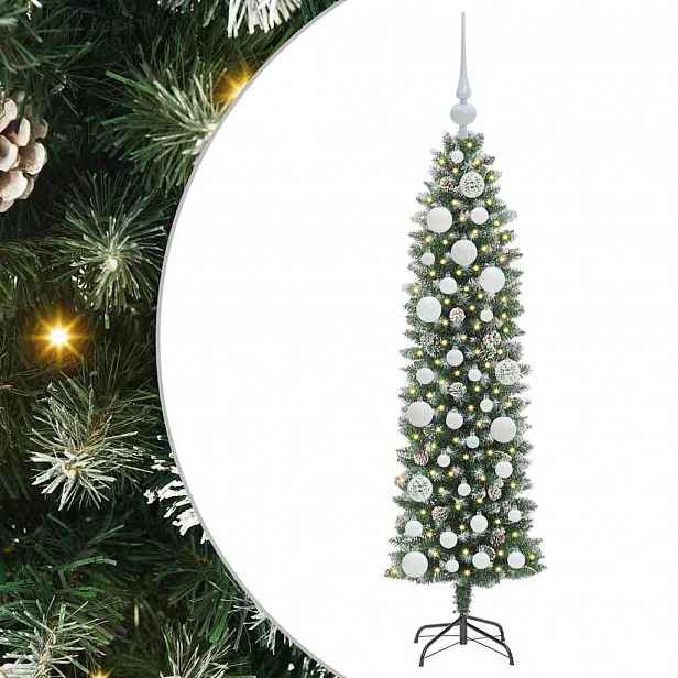 vidaXL Umělý štíhlý vánoční strom Zelená a bílá 120 cm