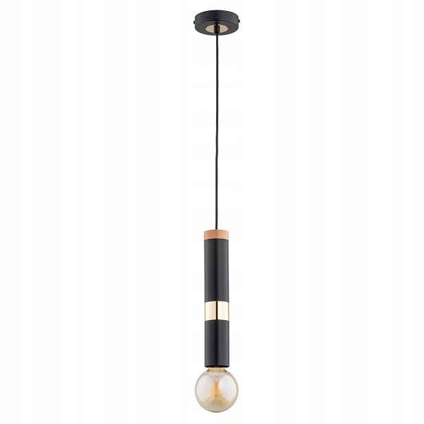 Alfa Gambit závěsná lampa černo-zlatá s dřevem 1xE27 15W IP20