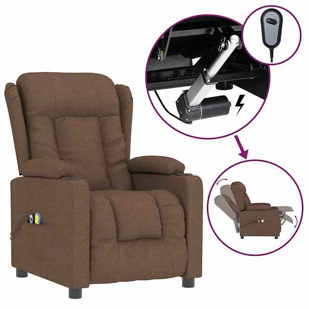 vidaXL Elektrické masážní křeslo hnědé textil