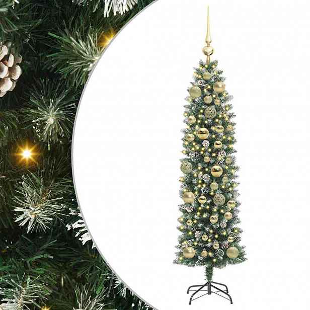 vidaXL Umělý štíhlý vánoční strom Zelená a bílá 120 cm