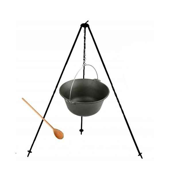Litinový závěsný kotlík maďarský 11 l trojnožka 120 cm na táborák guláš