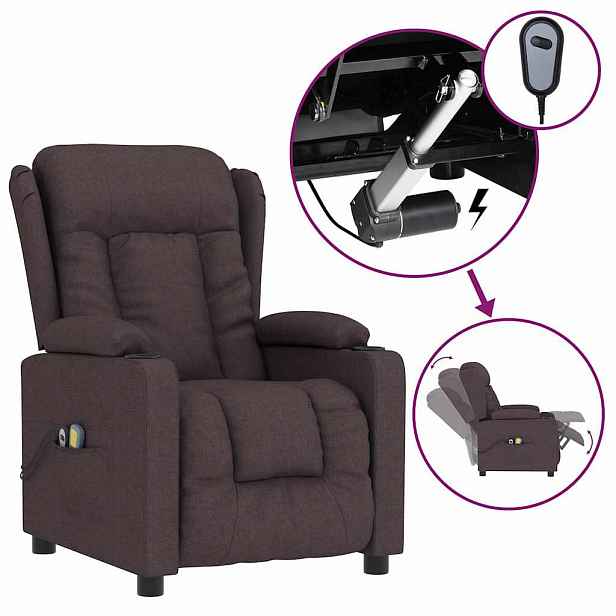 vidaXL Elektrické masážní křeslo tmavě hnědé textil