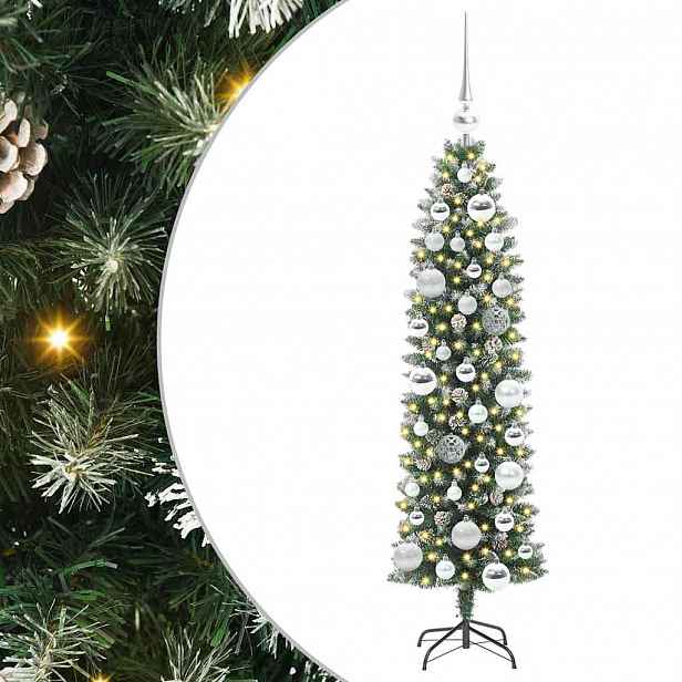 vidaXL Umělý štíhlý vánoční strom Zelená a bílá 120 cm